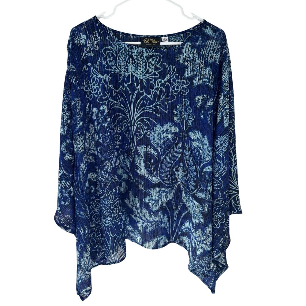 Bob Mackie Wearable Art Lightweight Flowy Sheer Shimmer Poncho Boho Coastal XL